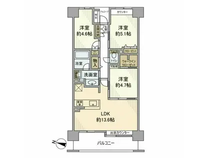 イーストパークス大島セントラルスクエア(3LDK/6階)の間取り写真