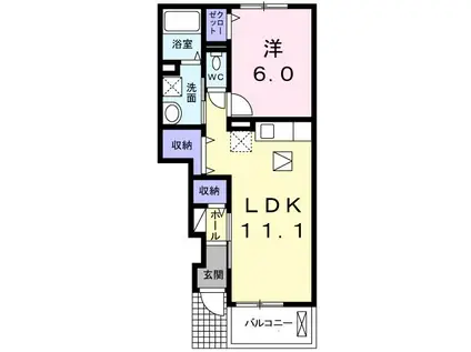 ハイバリー(1LDK/1階)の間取り写真