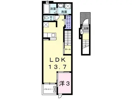 ベル・ヴィオラKVI(1LDK/2階)の間取り写真