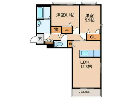 ヴェレ西神原(2LDK/2階)の間取り写真