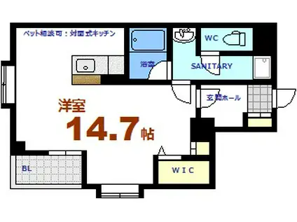 モンフレール(ワンルーム/2階)の間取り写真