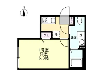 ベイルーム東本厚木(1K/3階)の間取り写真
