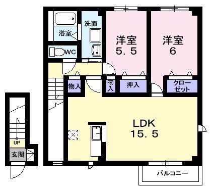 パルクサンショウ(2LDK/2階)の間取り写真