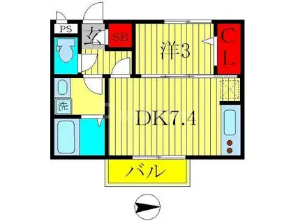 アドラブールあけぼの(1DK/2階)の間取り写真