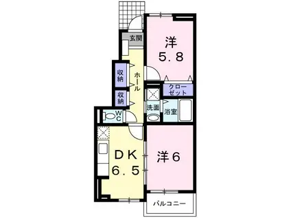 プラシード和 上郡B棟(2DK/1階)の間取り写真