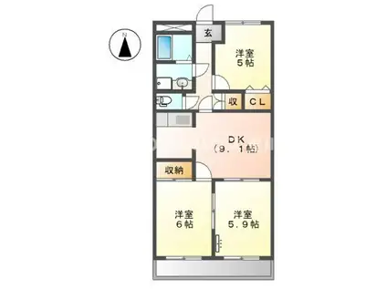 ファミリーメゾン新城(3DK/2階)の間取り写真