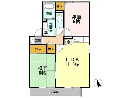 プロシード1A棟(2LDK/2階)の間取り写真