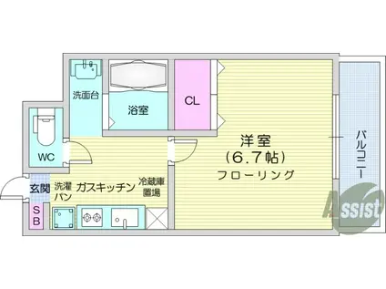 フォンテーヌ鶴が丘(1K/2階)の間取り写真