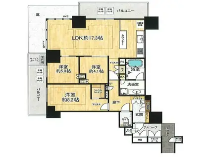 ジオタワー大阪十三(3LDK/25階)の間取り写真