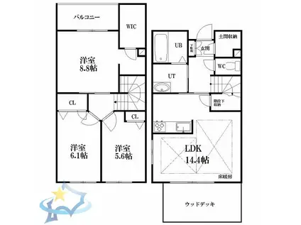HILLSIDE TERACE 旭ヶ丘(3LDK/1階)の間取り写真