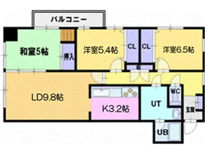 ドエル大谷地(3LDK/6階)の間取り写真