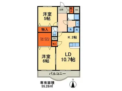 フラワーフォンテーヌII(2LDK/3階)の間取り写真