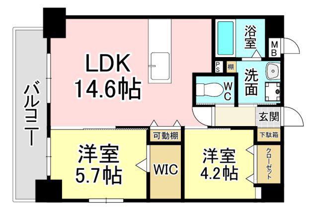 ウイングス熊手(2LDK/5階)の間取り写真