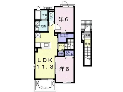 グランディール白石B(2LDK/2階)の間取り写真