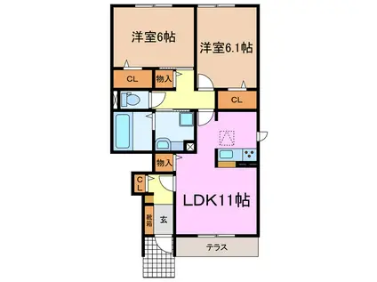 ASOBI-PALACE日進 A棟(2LDK/1階)の間取り写真