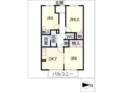 リライアンスさつきB棟(3DK/1階)の間取り写真