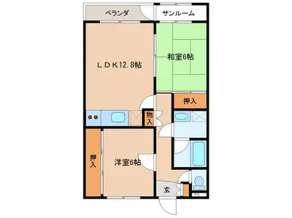 I LUCKY細野(2LDK/3階)の間取り写真