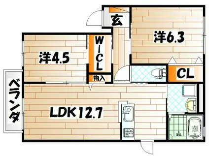 クラヴィエ赤坂A(2LDK/1階)の間取り写真
