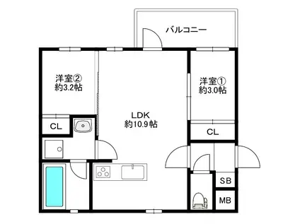 MODERN ASPIRATION 薬院COURT(2LDK/2階)の間取り写真