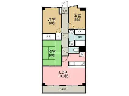 ガーデンコート高野台(3LDK/5階)の間取り写真