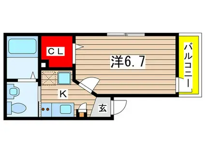ソレイユ道場南(1K/2階)の間取り写真