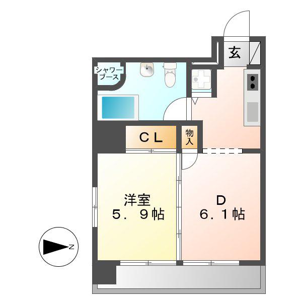 レインボーピア記念橋(1LDK/8階)の間取り写真