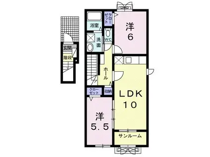 ＪＲ羽越本線 鶴岡駅 バス乗車時間：16分 最寄りバス停で下車 徒歩7分 2階建 築12年(2LDK/2階)の間取り写真
