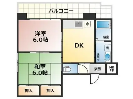 日宝ポニクレール宇品(2DK/5階)の間取り写真