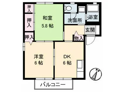 ビレッジ城北B(2DK/1階)の間取り写真