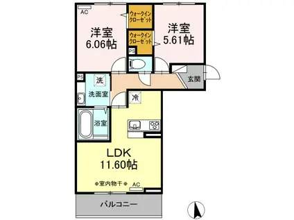 ティアレ上石田(2LDK/2階)の間取り写真