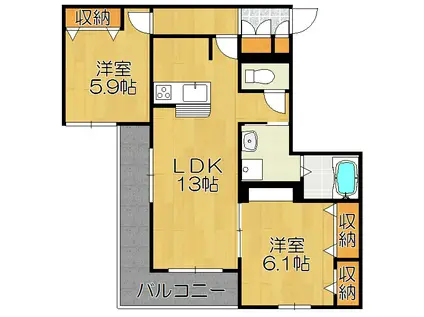 SHAMAISON MIYO東園田(2LDK/2階)の間取り写真