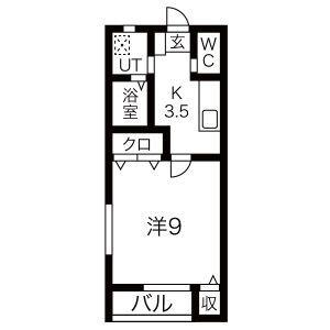 プリムヴェールS(1K/2階)の間取り写真
