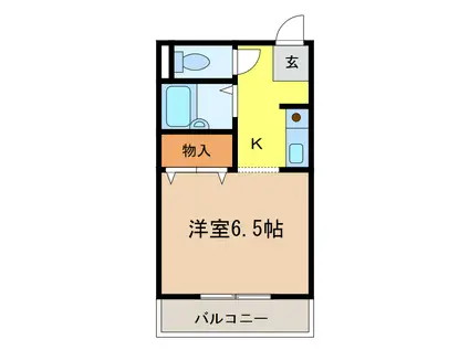 メロディーハイム(1K/2階)の間取り写真