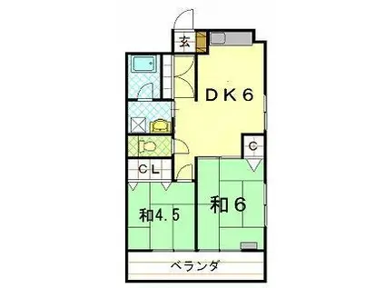 ロイヤルハイツ福山(2DK/4階)の間取り写真