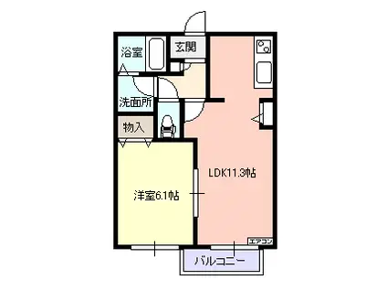 レガート下条C(1LDK/2階)の間取り写真