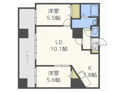 グランカーサ北3条(2LDK/2階)の間取り写真