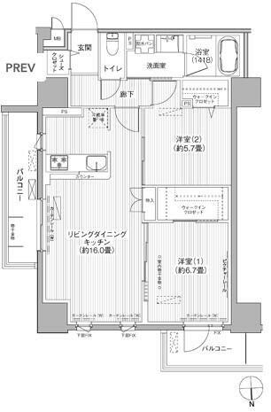 グランシャルール武蔵境(2LDK/5階)の間取り写真