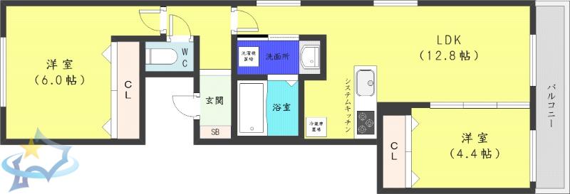 アルファスクエア宮の森2条(2LDK/3階)の間取り写真