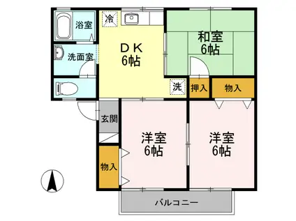 セジュール花尻 A棟(3DK/2階)の間取り写真