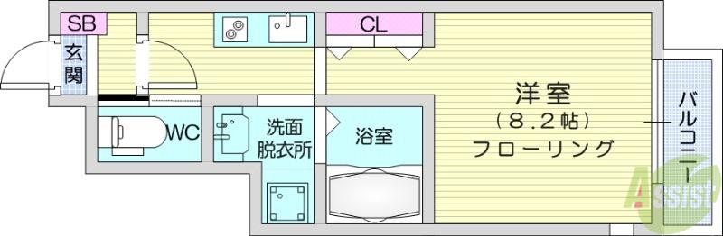 ARMANDあすと長町(1K/1階)の間取り写真