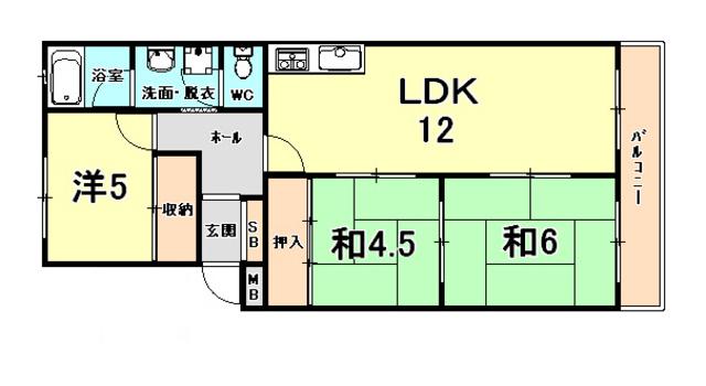ティアラ武庫川(3LDK/2階)の間取り写真