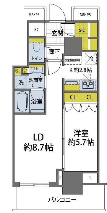 パークタワー滝野川(1LDK/8階)の間取り写真