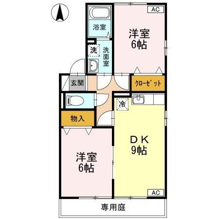 トレド・ND棟(2DK/1階)の間取り写真