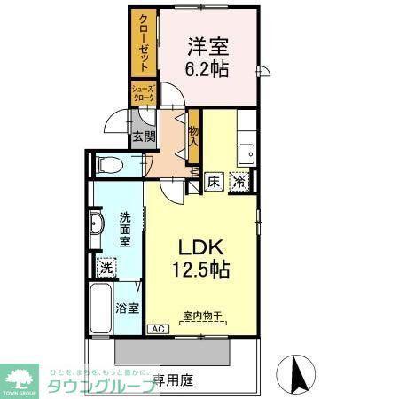 メゾン・ド・シャルール 弐番館(1LDK/1階)の間取り写真