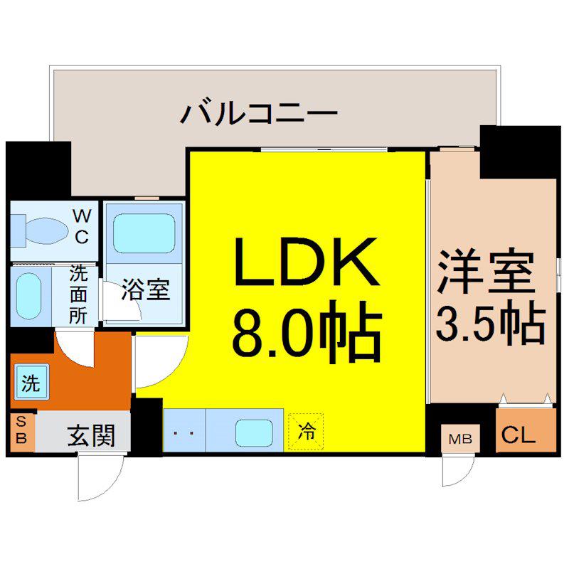 グランドゥール名駅西(1LDK/7階)の間取り写真