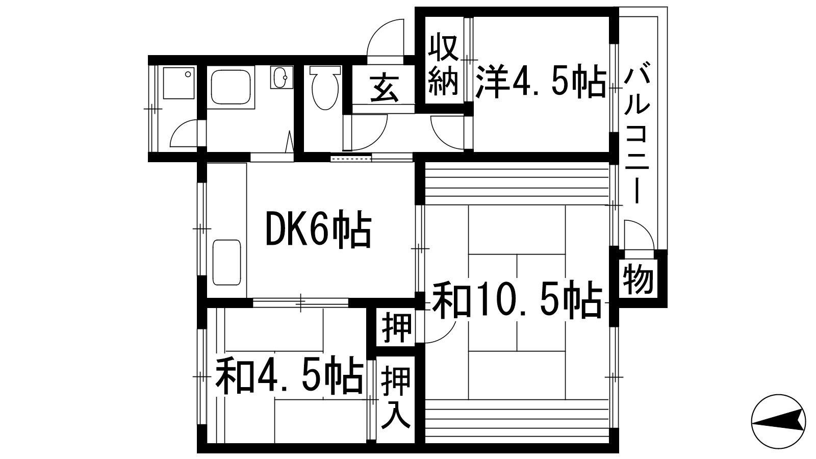 東仁川団地4号棟(3DK/4階)の間取り写真