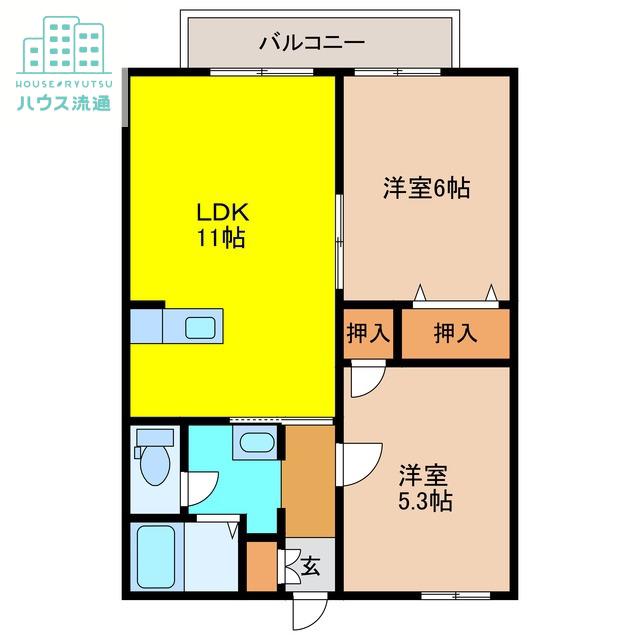 エスポアール上峰A(2LDK/1階)の間取り写真