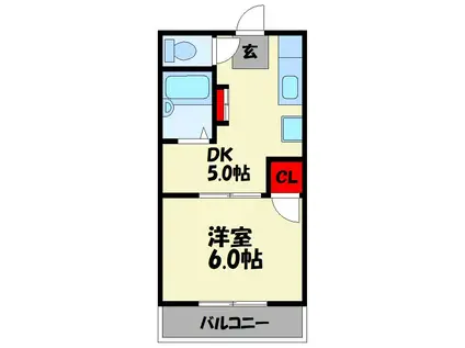 プライマリー九工大南(1DK/1階)の間取り写真