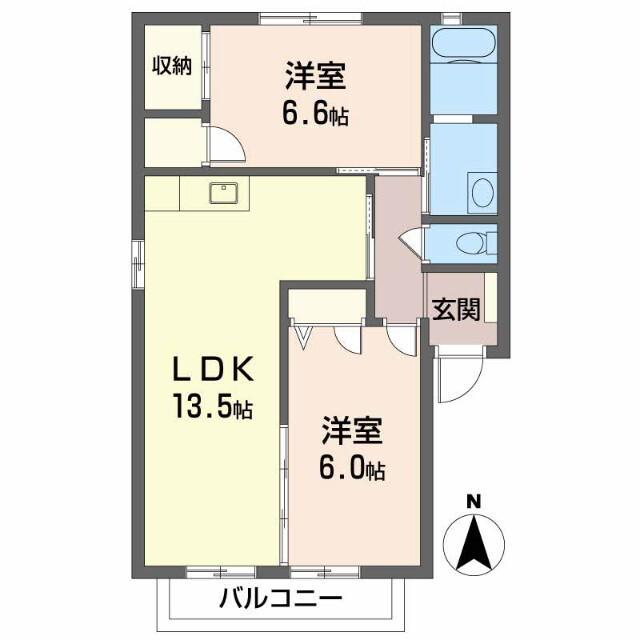ダイヤモンドハイツ(2LDK/2階)の間取り写真