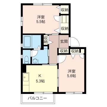 ルミエールA(2K/2階)の間取り写真